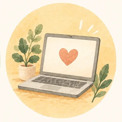 Ikona: laptop z serduszkiem, konsultacja online