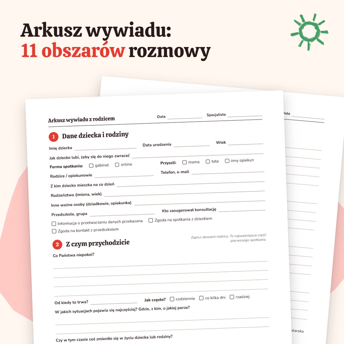 Arkusz wywiadu z rodzicem, 11 obszarów rozmowy
