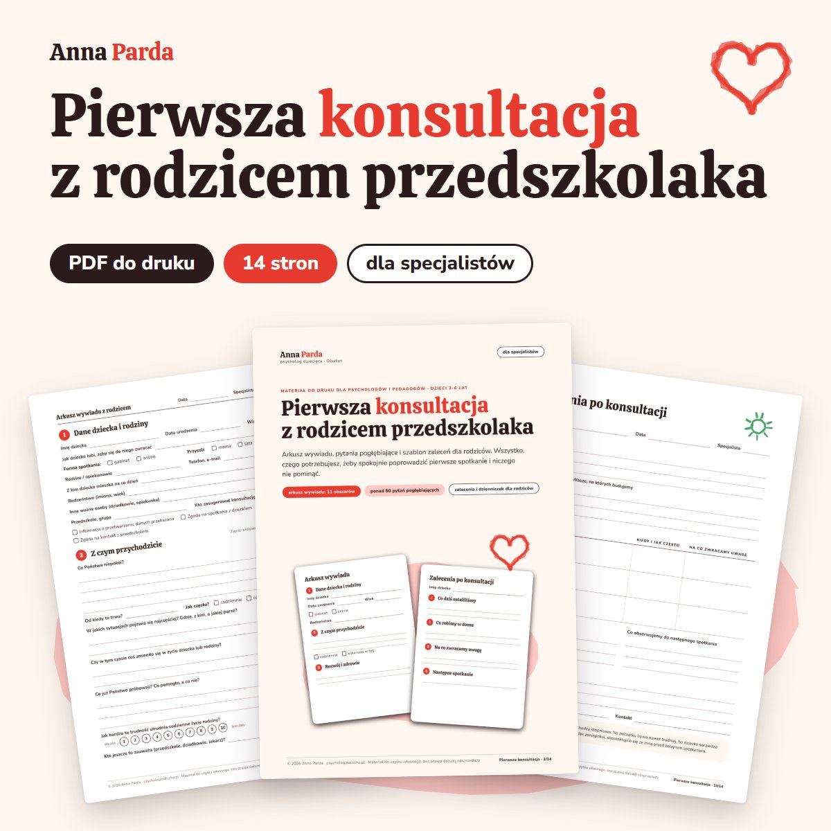 Pierwsza konsultacja z rodzicem przedszkolaka, PDF do druku, 14 stron