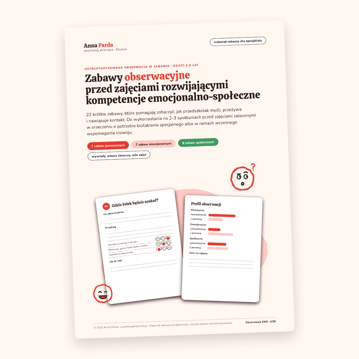 Zabawy obserwacyjne przed zajęciami EMS, okładka materiału PDF
